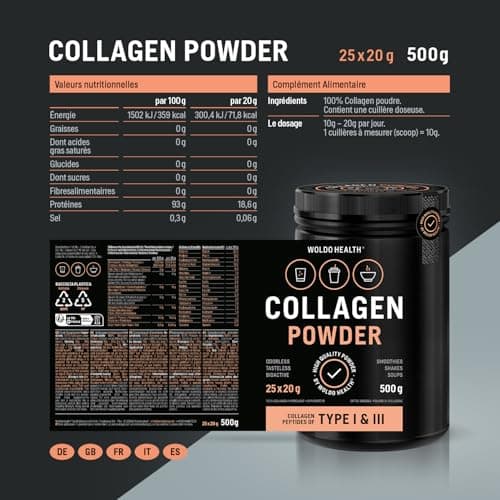 Poudre de collagène de pâturage avec peptides de type 1 & 3 - Collagène bioactif au goût neutre