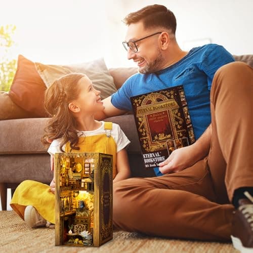 CUTEBEE DIY Book Nook Kit – Kit de Maison de poupées Miniatures avec Meubles et lumière LED, Puzzle 3D en Bois, Serre-Livres d'art, Kits de modèles pour Adultes à Construire, Eternal