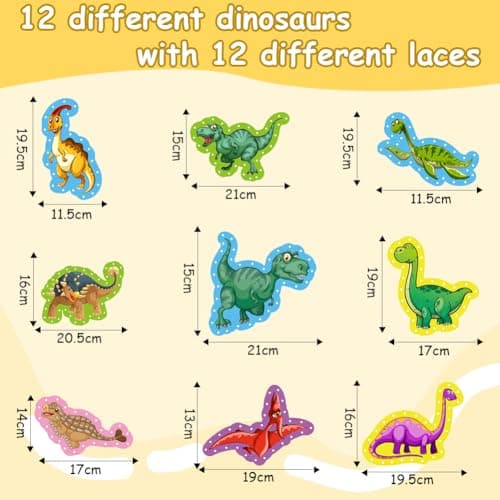Lot de 12 Jouets à Corder, Cartes à Coudre Double Face Dinosaures, Cartes à Lacer Enfant, Jouets à Corder Éducatifs, Jeux de LaçAge pour les Enfants, pour Garçon Fille Cadeau