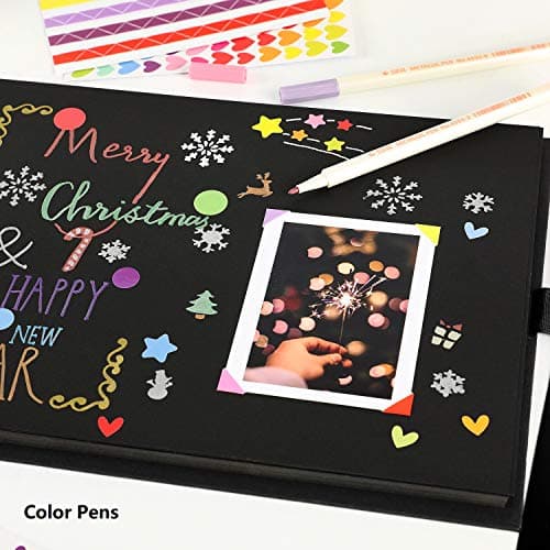 YILEEY Album Photos, 28x21cm Traditionnel Scrapbook 80 Pages Noires Mariage Livre d'or, DIY Scrapbooking Set avec 10pcs marqueurs stylos 5pcs Pochoirs 6pcs Autocollants et 2pcs Coins Photo