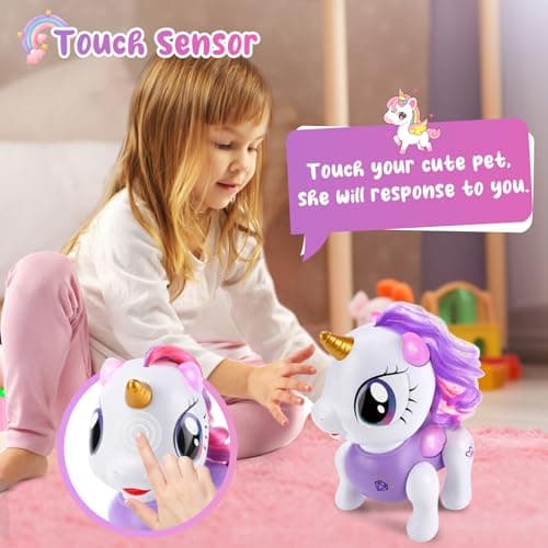 Ulikey Licorne Robot Enfant Jouet, Robot Licorne Interactif, Licorne Télécommandée avec LED, Musique, Danse et Marche, Licorne Jouet Fille Cadeau de Anniversaire Noël, Enregistrable, Programmable