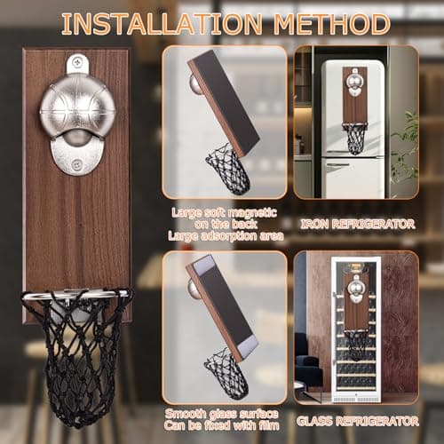 Magnétique Ouvre Bouteille Mural en Basket-ball,Décapsuleur mural en Fonte pour Bouteille de Bière, Decapsuleur Biere Mural, Idée Cadeau Homme Original, Cadeau pour Papa, Amie,Collègue