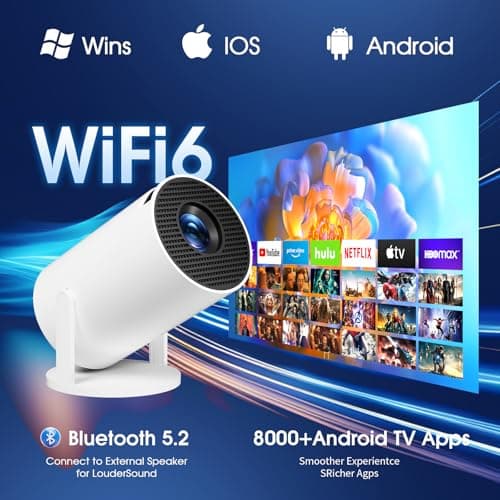 [App intégrée] Vidéoprojecteur 1080P FHD 4K 2025 Rétroprojecteur Portable Mini Projecteur Dual Contrôle avec Souris Android TV WiFi 6 BT5.2 180° Rotation HDMI/TV Stick/USB/PS5, avec HDMI et Souris