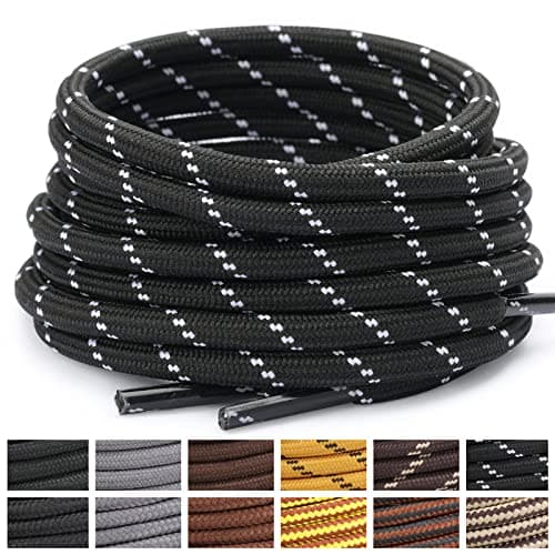 Stepace Lacets Ronds pour Bottes [2 Paires] Lacets Renforcés et Résistants pour Bottines, Chaussures de Randonnée, Chaussures de Travail Black White-120(Dots)