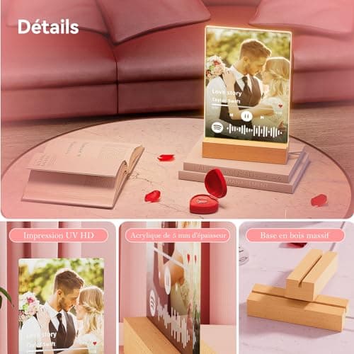 Bemaystar Cadeau Plaque Spotify Personnalisé, Lampe Personnalisée Avec Photo Spotify Plaque Valentin Anniversaire Cadeau Personnalisé Homme Femme