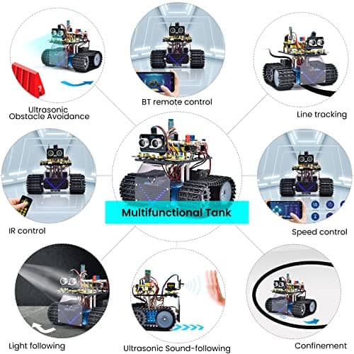 KEYESTUDIO Smart Robot Tank Car Kit V2 Compatible avec Arduino IDE Kit de Construction électronique avec microcontrôleur, Module Bluetooth, Robot de Voiture Jouet pour Enfants