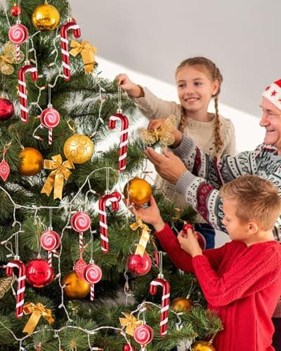 Bixury 12 pcs Canne en Bonbon Rouge et Blanc, Sapin de Noël en Forme de Canne à Sucre d'orge, Canne de Bonbons Plastique à Suspendre, pour décoration Sapin de Noël