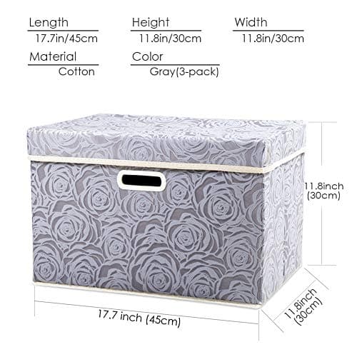 Prandom Grandes boîtes de rangement pliables avec couvercles [3 paquet] Organisateur de cube de bac de rangement décoratif en tissu, gris 43 x 30 x 30 cm