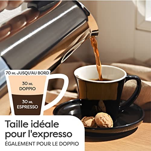 Cosumy Lot de 6 Tasses à Expresso Noires avec Soucoupes - Céramique - Lavable au Lave-vaisselle - Avec Boîte Cadeau - 70ml