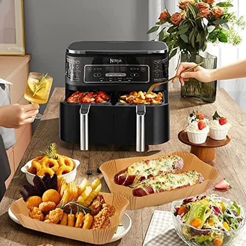 HONYAO Papier Cuisson pour Ninja Air Fryer, 100 Pièces 20,5x14cm Rectangulair Paper Liners Friteuse Sans Huile Accessoires compatible avec Ninja Foodi Dual Zone Double Stack et autres Double Airfryer