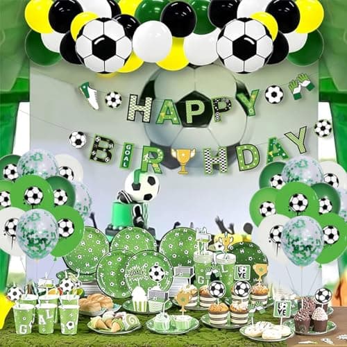 Décoration Anniversaire Garçons, Kit Deco Anniversaire Foot, Anniversaire Foot, Comprend les ballons, la bannière, la nappe, l'assiette en papier, la serviette en papier.