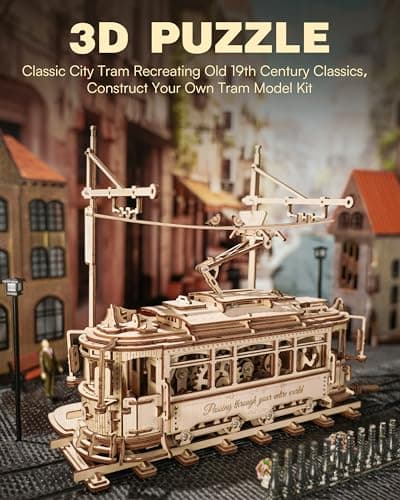 ROBOTIME Puzzle 3D en Bois pour Adultes - Tramway Classique de la Ville, Kit de Maquette d'engrenage de Construction, Décoration Exquise Cadeaux
