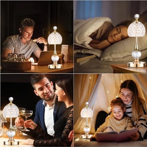 Zoeger Lampe de table en cristal sans fil - 3 couleurs - Lampe de table LED vintage - Lampe de table LED sans fil - Lampe de table sans fil - Lampe de table à batterie - Intensité variable