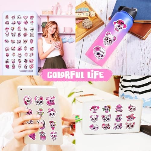 Autocollants de Crâne 50 Pcs Stickers Tête de Mort Adhésif Autocollant Halloween Scrapbooking Autocollants de Tête de Mort Sticker Decoration pour Bureau Ordinateur Portable Bouteille D'eau