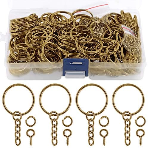 Swpeet Lot de 450 anneaux porte-clés en argent avec chaîne et 150 anneaux avec vis à œillet pour la fabrication de bijoux (bronze)