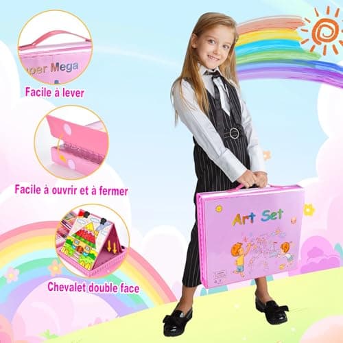 GOLDGE Malette Dessin Enfant Crayon de Couleurs, 230+ ièces Coloriage Kit Dessin, Cadeau Fille 3 4 5 6 7 8 9 10 ans, Jouet Fille 3-10 ans avec Pastels à L'Huile, Crayons De Couleur, Stylos Aquarelle