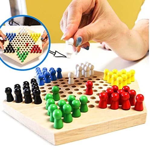 Drfeify Jeu de société de Dames Chinoises Enfants Classique Jeu de société éducatif en Bois Halma pour familles