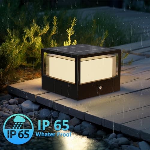 ACMHNC Borne Éclairage Extérieur Solaire, LED Borne Lumineuse Exterieure, Lampe de Jardin Exterieur Etanche Lampadaire Solaire Exterieur, Blanc Chaud, Pour Chemins Terrasse Patio, Noir