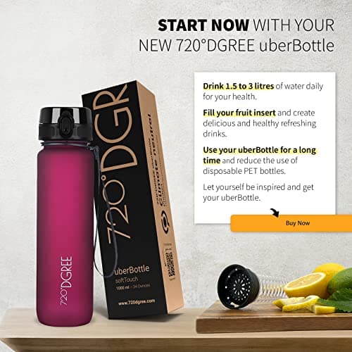 720°DGREE Gourde d'Eau 500ml “uberBottle“ +Fruit-Infuseur, softTouch - Sans BPA, Anti-fuite - Bouteille, water bottle idéale pour Enfants, École, Sport, Randonnée, Camping, Université, Voyage, Travail