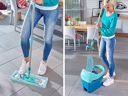 Leifheit Lave-sol Profi XL super soft manche en acier 146 cm, Balai microfibre housse super douce, Balai à plat 360°, Accessoire ménage idéal pour parquet, stratifié, pack écologique, Click-system