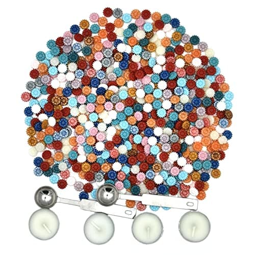 600 Pièces Perles de Cire à Cacheter Tournesol Sceaux de Cire avec 2 Cuillères de Fusion et 4 Bougies de Thé pour Sceller et Décorer des Lettres (Couleurs Mélangées)