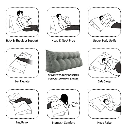 Johnear Coussin de Lecture pour lit ou canapé, Traversin Gros Coussin Dossier Corduroy,Oreiller Triangulaire Coussin Coin, tête de lit,Coussin pour Lombaire Jambe, cale Dos Plage, Gris 100 cm