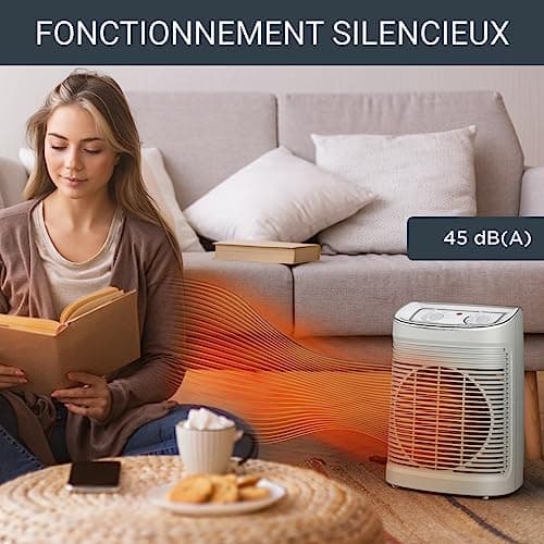 Rowenta Chauffage soufflant, Usage salle de bain, 2 réglages, Silencieux, Compact, Mode éco, Transport et rangement faciles, Grande diffusion de la chaleur, Instant Comfort Aqua SO6510F2