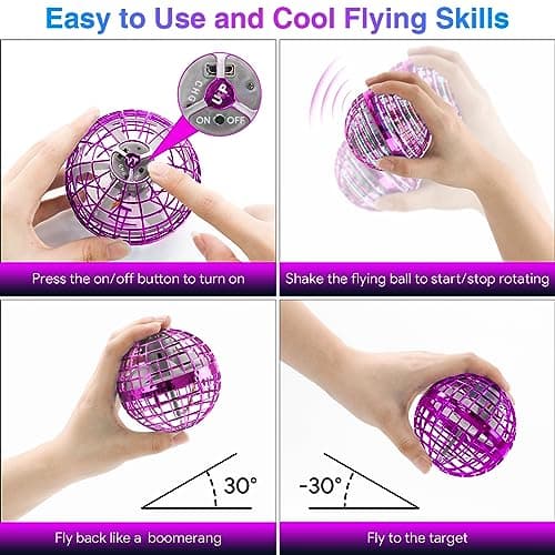 ANOEPUY Boule Volante,Jouet Lumineux, Boule Magique,Magique Mini Drone Cadeau Enfant,Flying Boomerang Hand Spinner Jeux Extérieur Intérieur Enfant (Violet)