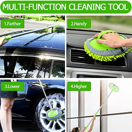 WillingHeart Brosse Nettoyage Voiture 120cm Microfibre Balai Lavage avec Manche Telescopique 2 in 1 Pinceau pour Camion Automobile Camping Car Accessoire Extérieur Intérieur Detailing Kit Anti Rayure