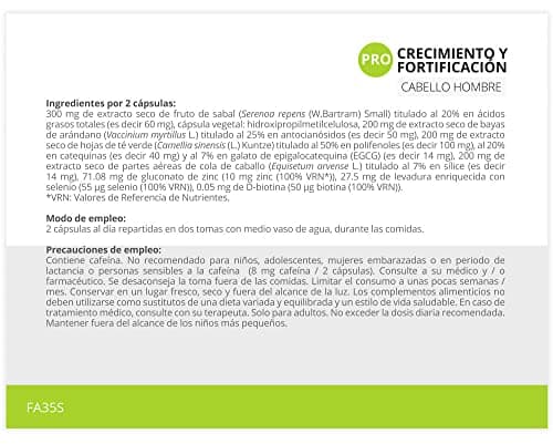Pro Croissance & Fortification * 499.3 mg / 60 gélules * Sabal palmetto, Myrtille, Thé vert, Prêle des champs, Zinc, Sélénium et Biotine * Cheveux