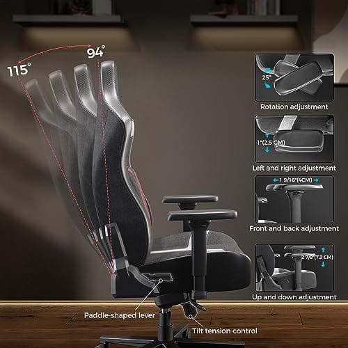 EUREKA ERGONOMIC Chaise Gaming Ergonomique Chaise de Bureau en Tissu avec Dossier 4D Adaptatif Chaise Gamer Professionnelle Dossier Inclinable, Coussin Épais, Accoudoir Réglable