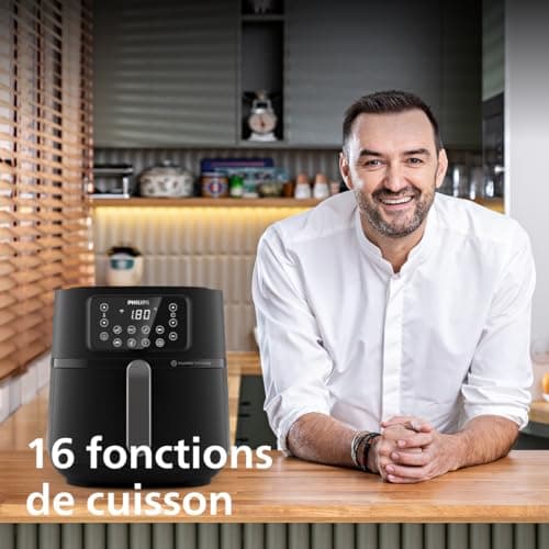 Philips 5000 Series Airfryer XXL - Connecté - 16 fonctions de cuisson, format XXL de 7,2L/1,4kg, technologie RapidAir, -90% de matières grasses, écran tactile, facile à nettoyer, noir (HD9285/90)