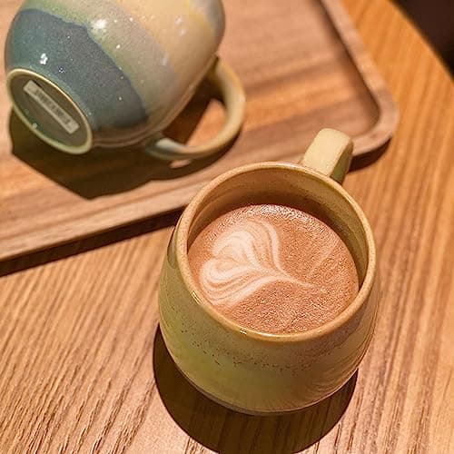 Xfeyaqlo Tasse Céramique émaillée, Tasse Gros Ventre Grande Tasse 500ml, Tasse Vintage Cafe, Grande Tasse à Café en Céramique, Profitez d'une Vie Merveilleuse (Fauve)