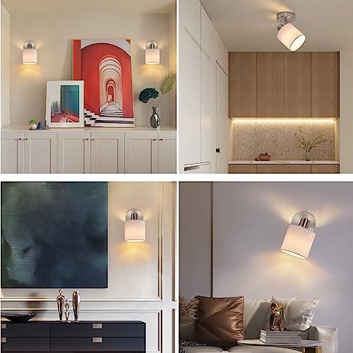 Glitzerlife Spots de Plafond Rails 1 Spot - Plafonnier Blanc Orientable Applique Murale Intérieure E14 Industriel Luminaire Chambre Salon Cuisine Salle à Manger Sans Ampoules