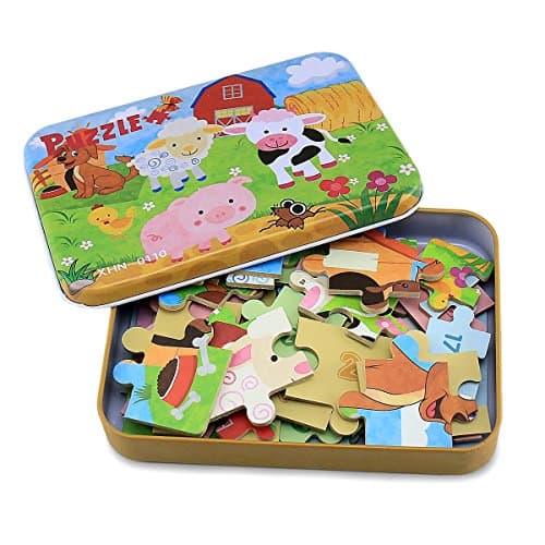 BBLIKE Jouet Puzzle pour Enfants, 4 Niveaux de Difficulté Différents, 9 Pièces, 12 Pièces, 15 Pièces, 20 Pièces, Jouet Éducatif Parfait pour Garçons Filles de 3 Ans + (Animaux de la Ferme)