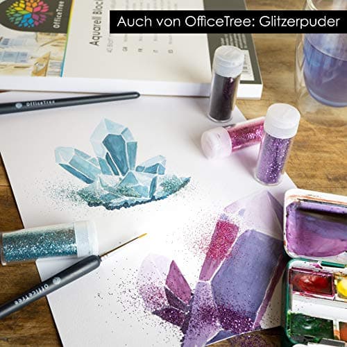 OfficeTree 40x Papier Aquarelle A3 300g avec 2 Pinceaux - Feuille Aquarelle A3 - Papier Aquarelle 300g - Bloc Aquarelle - Papier pour Aquarelle - Papier Dessin A3 - Watercolor Paper - Bloc Dessin A3