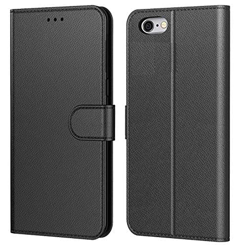 Tenphone Coque pour iPhone SE 2022 5G/SE 2020/6/6S/7/8, Pochette Housse de Protection Etui à Rabat Premium en Cuir PU [Fermeture Magnétique] Compatible avec (iPhone 6/7/8/SE (4,7"), Noir)