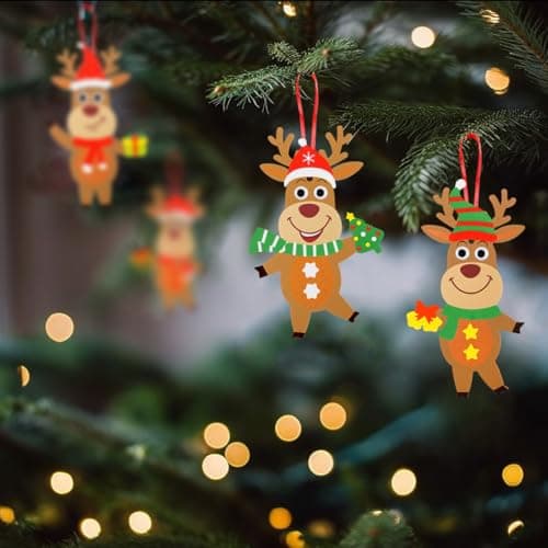 Kit Bricolage Noel Enfant, 12 Pièces Renne Suspendue de Noël, Activites Manuelles Enfants Noel, Autocollants en Mousse Pendentif Créatif DIY pour Décoration Arbres de Noël, Fenêtres