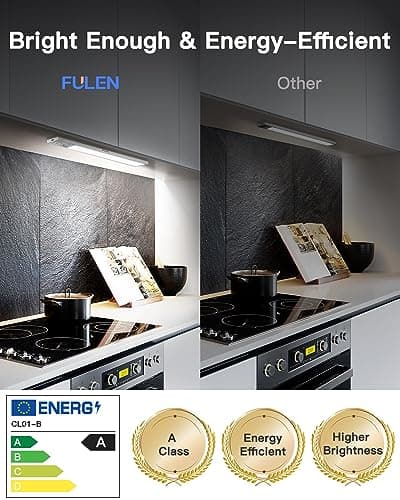 FULEN Lampe d'intérieur Avec détecteur de Mouvement, 2500mAh Veilleuse LED Rechargeable, éclairage LED Sans Fil Pour Cuisine Sous les Meubles, Armoires, Garde-robes (Paquet de 2)