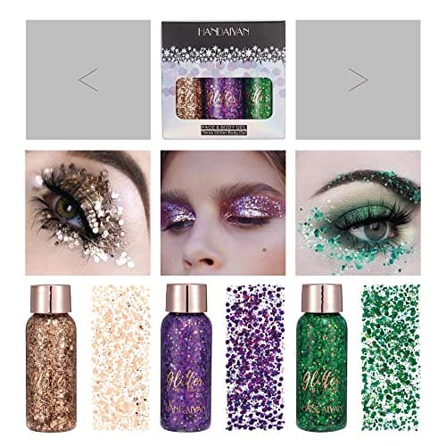 Visage corps Glitter gel avec cuillère Mermaid sequin auto - adhésif Glitter, gros bloc Glitter yeux lèvres ongles cheveux Glitter, brillant Halloween Glitter 1oz (Set C)
