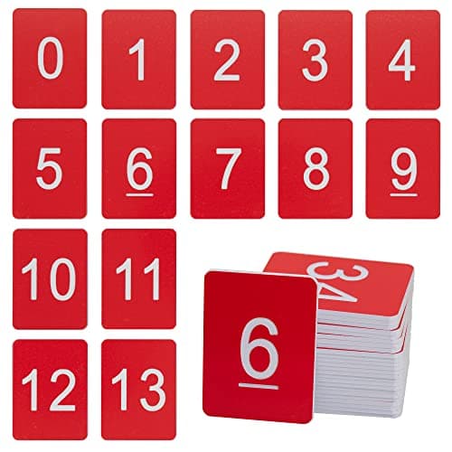 Jetons numérotés en plastique rectangulaires (0 à 50, rouge)