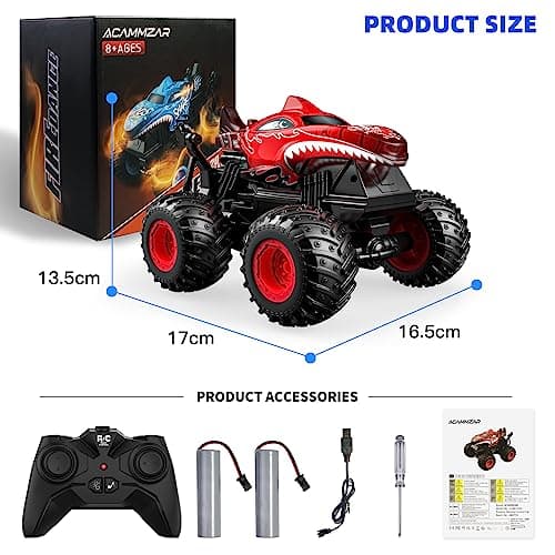 ACAMMZAR Voiture Télécommandée, 2.4GHz 20Km/h RC Monster Truck, RC Voiture Telecommandé Tout Terrain, avec 2 Batteries 60 Min+, RC Car avec LED Musique 360°Rotation, pour Enfants Adultes, Bleu