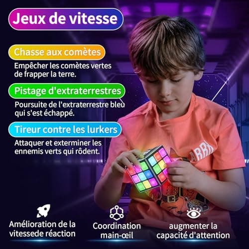 Anoawens Cube de Jeu Rechargeable, 15-en-1 Jeux de Cerveau & Mémoire & Rapidité pour Enfants, Cadeaux Anniversaire Noël pour Garçons et Filles Âgés 6-12+ Ans, Version Française (Noir)