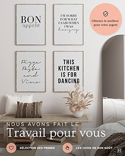 Heimlich® Tableau Décoration Murale - SANS Cadres -Set de Poster Premium pour la Maison, Bureau, Salon, Chambre, Cuisine | 4 pièces en DIN A4 (21x30cm) | » Cuisine «