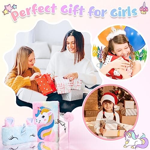 Damcyer Journal Intime Fille avec Cadenas,Ensemble de Cahier de Licorne en Peluche Comprenant une Licorne Carnet en Peluche,Trousse Licorne et Stylos de Couleur Cadeau Licorne Fille 5-12 Ans,Rose