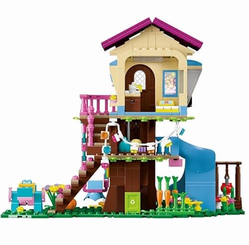 CUBIMANA Jouets de Construction de cabane dans Les Arbres avec lumière LED - 618 pièces Ensemble de Construction de Maison à 3 étages, Cadeaux de Noël pour Enfants Filles garçons