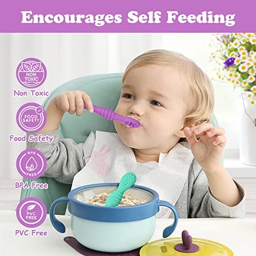 Vicloon Cuillère en Silicone pour Bébé,6PCS Cuillères Bébé Apprentissage Ustensile D'apprentissage Adapté à Dentition Première Étape Recommandé par Les Experts Sevrage (color8)