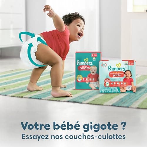 Pampers Baby-Dry, Taille 4, 204 Couches, 9-14kg, Une nuit jusqu'à 100% sans fuites avec la Poche Stop & Protect à l’arrière de la couche, Pack 1 Mois