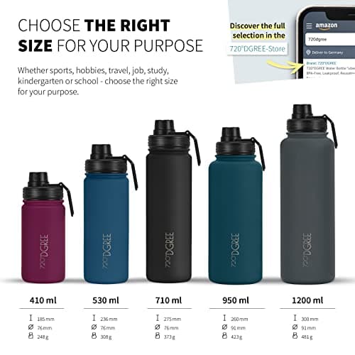 720°DGREE Bouteille Isotherme noLimit – 410ml | Gourde en Acier Inoxydable d'eau, thé, café, jus, Boisson Chaud ou Froid | Premium de Isolée sous Vide + Gratis Sport Couvercle