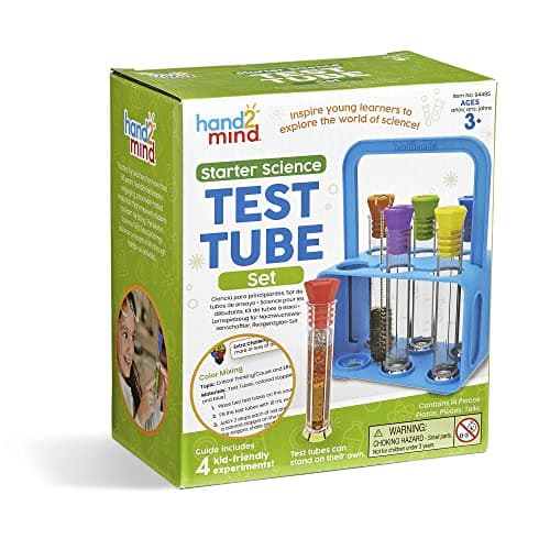 Learning Resources Kit de tubes à essai scientifiques pour débutants (6 tubes), tubes à essai à fond plat, support de tubes à essai, fournitures scientifiques, kits scientifiques pour enfants